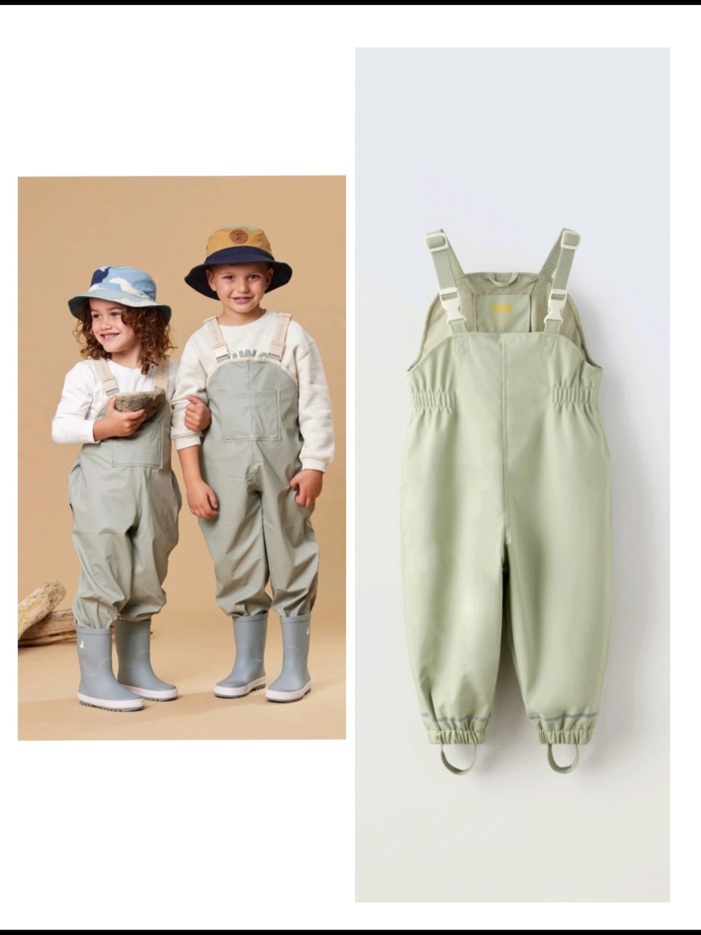 Zara Sage Green Waterproof Overalls